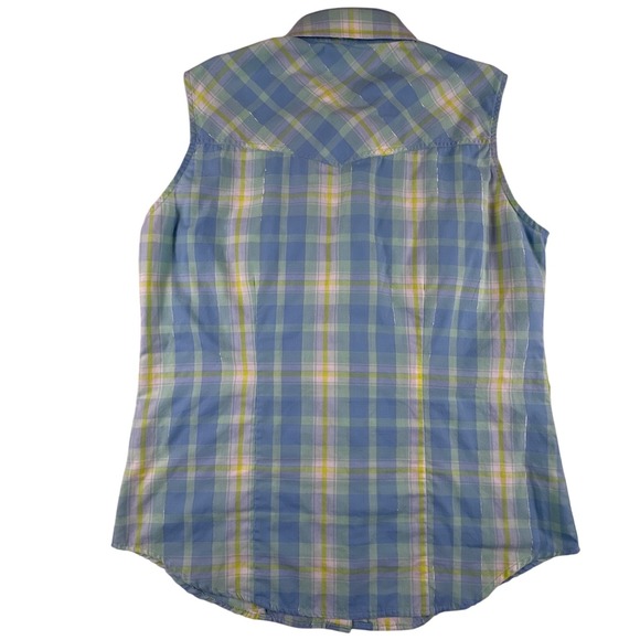 Cumberland Outfitters Women's Western Pearl Snap Vest Lightweight Blue Plaid Med - Picture 4 of 5